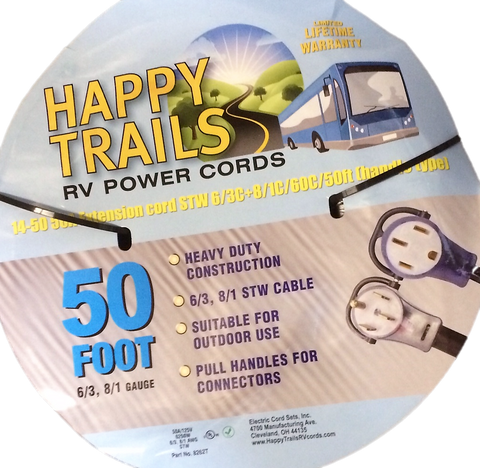 Happy Trails RV 50 amp - 50 ft RV Extension Cord with Pull Handles and Lighted Ends (8262T)