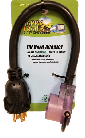 Happy Trails RV  locking 30 amp Male to straight blade 30 amp Female  Adapter with LED ends (7234T)