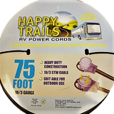Happy Trails RV 30 Amp - 75 Foot RV Electric extension cord with Lighted Ends and Pull Handle (9512T)